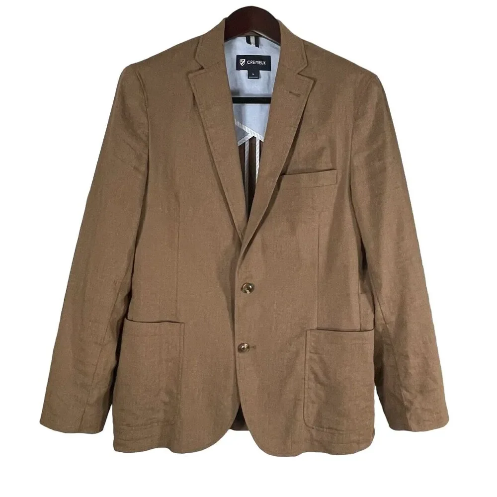 CREMIEUX Mens Brown Elbow Patch Linen Blend Unstructured Blazer Coat SIZE LARGE